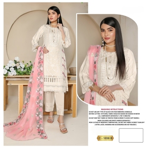 Vestido Casual de Diseñador Pakistaní Premium, Elegante, de Georgette, con Bordado de Encaje, Pedrería, Lentejuelas, Diamantes y Parte Inferior de Santoon, Ropa para Mujer - Product Image 2