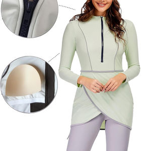 Burkinis islamiques 2 pièces pour femmes musulmanes, respirants, imprimés, en Spandex/Nylon, coupe haute, col ras du cou, modestes, grande taille, séchage rapide, devant - Product Image 3