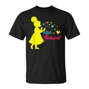 T-shirt ABA Therapist pour thérapeute en autisme, analyseur de comportement, noir, adulte, unisexe - Product Image 1