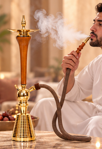 Table Top Bent Type Customizable Masloub <b>Hookah</b> Shisha Wooden Stem Brass Base Traditional Arabic Water <b>Pipe</b> Washable Hose for - Product Image 5
