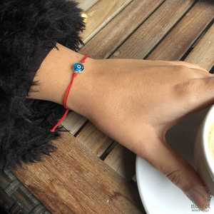 925 Sterling Silver <b>Bracelet</b> with <b>Red</b> Cord and Glass Eye for Gift Occasions - Product Image 4