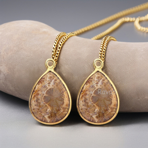 925แข็งชุบทอง18K ปะการัง agatized 12X16มม. จี้ลูกแพร์ห้อยกรอบการตั้งค่าจี้ดีเสน่ห์ - Product Image 4