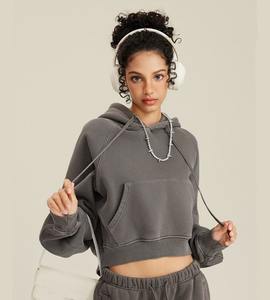 Conjunto de sudadera y pantalones de chándal con capucha de gran tamaño para mujer, Top corto de algodón con cuello redondo y serigrafía personalizada, 100% algodón para invierno - Product Image 4