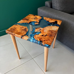 Plateau de table en résine époxy carré de luxe design |   Surface polie artisanale pour tables à manger modernes, villas et décoration intérieure - Product Image 6