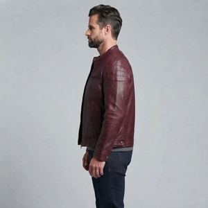 Men's <b>Leather</b> <b>Jacket</b> Fashion Zip Up Outerwear Stand Collar <b>Long</b> Sleeve Casual <b>Jacket</b> Custom Manufacturer Supplier - Product Image 5