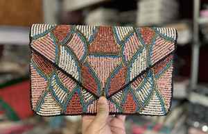 Luxury Intricate Beadwork <b>Canvas</b> Fabric Chain Hand Embroidered Beaded Envelope Closure Weddings Travel Solid Purses Light Weight - Product Image 4