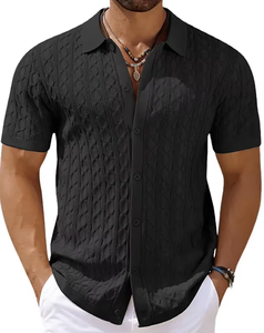 Jersey de punto de verano de alta calidad para hombre para camisa Casual estampado de solapa Digital impreso moda botón cárdigan transpirable corto - Product Image 3