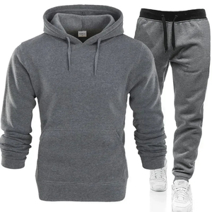 Ensemble de survêtement pull surdimensionné uni bleu et gris 100 coton lourd 450GSM à capuche et joggers Streetwear unisexe - Product Image 3