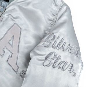 Alias giacca Bomber Varsity Star argento personalizzato abbigliamento di confraternita all'ingrosso giacche di lana alla rinfusa manica di pelle Divine Nine HBCU - Product Image 6