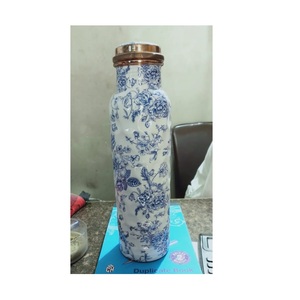 ขวดน้ำทองแดงพิมพ์ลายดอกไม้,ขวดน้ำพิมพ์ลายสีฟ้าและขาวมีประโยชน์ต่อสุขภาพสำหรับใช้สำหรับตั้งแคมป์ขวดน้ำกันรั่ว - Product Image 1