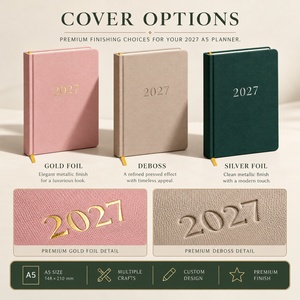 Carnet personnalisé avec logo en relief, couverture en tissu estampé à l'or, couverture rigide en cuir PU, agenda 2027 à personnaliser - Product Image 2