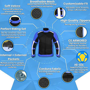 Veste de moto double sport d'aventure pour hommes, respirante, protectrice, pour la conduite en moto, utilisation tout terrain, bleue - Product Image 2