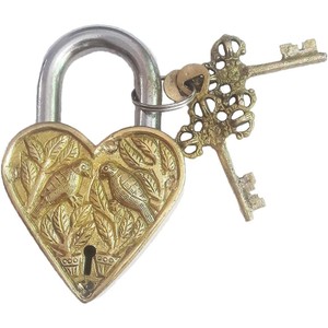 PARIJAT HANDICRAFT Brass Heart Shape <b>Padlock</b>-2 Keys-Waterproof-High Quality - Product Image 2