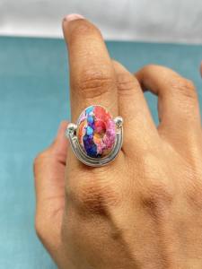 Bague en argent turquoise huître naturelle Oyster Copper Turquoise Gemstone Silver Statement Ring Handmade Silver - Product Image 3