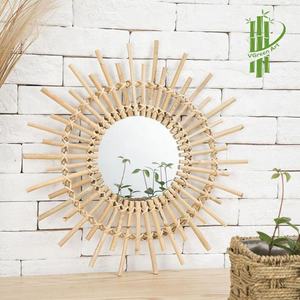 กระจกหวายจากไม้ไผ่สานเป็นมิตรต่อสิ่งแวดล้อม2023สำหรับตกแต่งผนังกระจกรูปดวงอาทิตย์สีดำ - Product Image 6