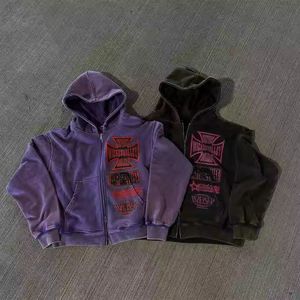 Personnalisé Surdimensionné Hommes Acide Lavage Recadrée Double Fermeture Éclair À Capuche Vintage Soleil Délavé Zip Sweat Hiver Polaire Tissu - Product Image 2