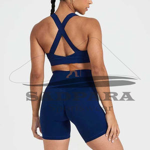 Vêtements de sport sans couture pour femmes ensembles d'entraînement 2 pièces short en coton haut court côtelé Yoga vêtements de sport tenue d'entraînement 2025 - Product Image 2