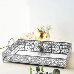 Bandeja de servicio de vidrio transparente con borde plateado-Plato elegante para hoteles y eventos Compra a granel - Product Image 4