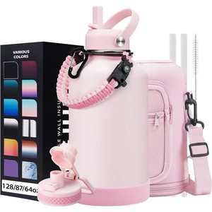 Botella de agua Silverjet de 64 oz, de doble pared, de acero inoxidable, aislada, con bolsa y pajita, para viajes, senderismo y camping al aire libre. - Product Image 1