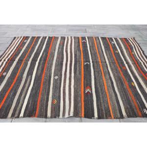 Vintage Large Rug, 6.8x9.6 ft Turkish Rug, <b>Brown</b> Plants & trees <b>Wool</b> Rug - Product Image 4