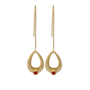 Pendientes de latón chapados en oro de moda de diseñador, piedras preciosas de cornalina naturales, colgantes largos, joyería de moda elegante, incrustaciones de ajuste de bisel - Product Image 1