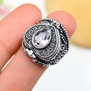 Bague boîte à pilules en kunzite rose, ajustable, en argent sterling 925, bijoux en pierres précieuses, bague boîte à message secret - Product Image 5