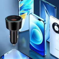 Chargeur de voiture USB C 200W, adaptateur d'alimentation de voiture 3 ports double USB-C et USB-A, chargeur rapide PD/QC pour allume-cigare avec lumière ambiante bleue