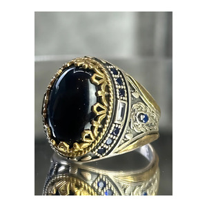 Anello da uomo in argento con smalto nero e pietra di onice - Product Image 2