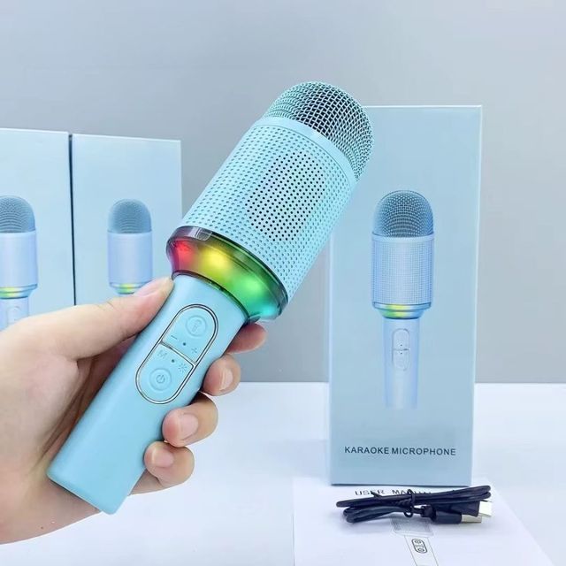 Portable Bluetooth Karaoke Microphone with RGB Lights, Wireless Singing Noise Reduction, For Universal Phone