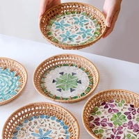 Panier en coquillages vietnamiens faits à la main, grande taille, nacre, rotin, finition laquée, couleur personnalisable, plateau de service de qualité commerciale
