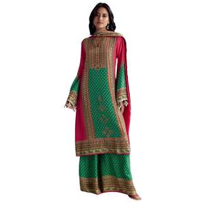 <b>Pink</b> And Green Printed Kurta Palazzo Set Wholesale Women Ethnic Apparel OEM Clothing Factory Bulk Supplier Custom Fashion - Product Image 4
