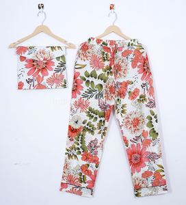 Vêtements de nuit pour femmes fleur imprimé coton costume de nuit imprimé fleuri chemise et pantalon vêtements de nuit filles vêtements de nuit costume de nuit en vrac OEM - Product Image 2