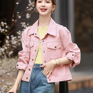 2025 nouvelles femmes Denim veste courte ample vêtements d'extérieur décontractés avec bouton décoration hiver coupe-vent manteau pour printemps automne - Product Image 1