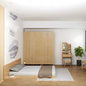 Mid-Century Modern Wooden Bed <b>Frame</b> with <b>Grey</b> Pillows - Product Image 4