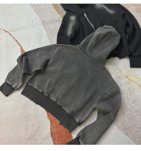 Personalizado Sun Faded Unisex Cremallera Sudadera con capucha Boxy Fit Peso pesado Transpirable En blanco Sin primavera Sudaderas con capucha Bajo MOQ precio bajo - Product Image 4