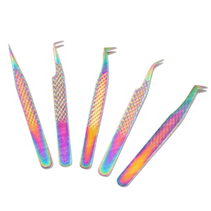 Pinces à épiler pour extensions de cils avec logo personnalisé, poignée diamantée, pinces à volume pour cils, forte tenue, pointe en fibre acérée, acier inoxydable - Product Image 2