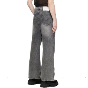 OEM personalizado Zip-Fly cintura no elástico Denim Fading gris Panel Jeans para hombres Casual Streetwear Baggy Oversized Denim Pant's - Product Image 3