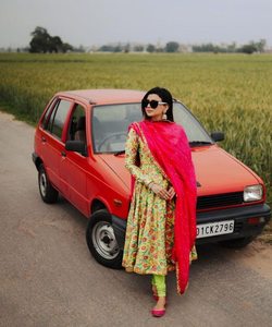 Superbe tenue de réception en filet Palazzo Dupatta avec travail manuel exquis et robe Georgette à motifs géométriques - Product Image 1