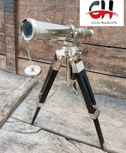 Télescope en laiton massif décoratif antique nautique avec trépied en bois cadeau de nouveauté vintage - Product Image 4