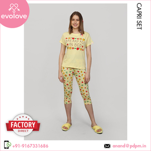 2024 Bio Washed 101% algodón mercerizado supersuave Primavera Verano hasta la rodilla pijama de mujer Capri conjunto ropa de dormir uso doméstico - Product Image 3