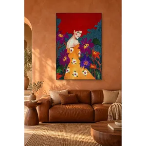 Impression sur toile de la femme aux cheveux roux et des fleurs violettes de Fida - Product Image 3