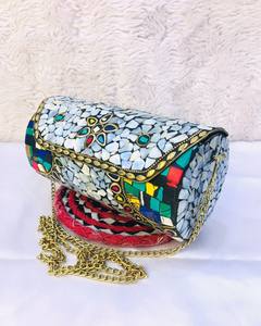 Handmade Metal Iron Mosaic Evening Clutch <b>Bag</b> for Women Fashionable Solid Cotton Designed <b>Indian</b> Artisans for Special Occasions - Product Image 3