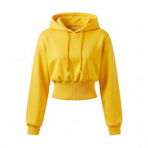 Sweat-shirts à capuche courts pour femmes en molleton de coton lourd sur mesure OEM, taille large, style élégant, épaules tombantes, pull à capuche court - Product Image 4