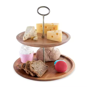 Support à Cupcake en Bois de Teck Écologique à 2 Niveaux, Assiette à Desserts, Plateau de Service, Logo Laser, quantité minimale de commande 100 Pièces - Product Image 2