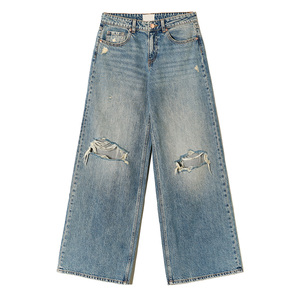 กางเกงยีนส์ขากว้างใส่สบายสำหรับผู้หญิงออกแบบมาพร้อมกับผ้ายีนส์ระดับพรีเมียมเอวสูงและสวมใส่สบายสำหรับแฟชั่นประจำวัน - Product Image 5