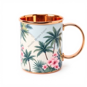 Mula de Moscú de lujo 100% taza recta de cobre Metal hecho a mano Palma e hibisco diseño para elegante café té decoración del hogar - Product Image 5