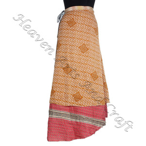 Falda larga reversible de seda, falda larga reversible de saris de seda mágica de 2 capas, estilo bohemio, falda envolvente mágica de seda para mujer de 38" - Product Image 4