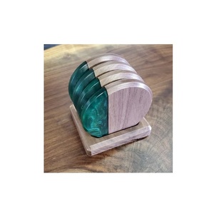 Sous-verres en pierre de bois et de résine de conception unique avec le support pour brillant poli pour au meilleur emballage Offre Spéciale - Product Image 1