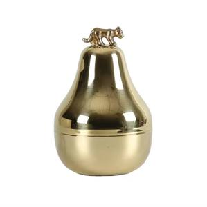 Pot à bougie en métal décoratif de Noël plaqué or avec couvercle fait à la main pour la maison pot à bougie de décoration de chauffe-plat - Product Image 1