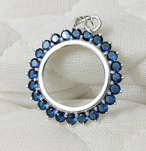 Colgante de bisel de marco abierto de 20mm hecho a mano de Plata de Ley 925 con conector de moneda de zafiro hidráulico componente de hallazgos de joyería - Product Image 6